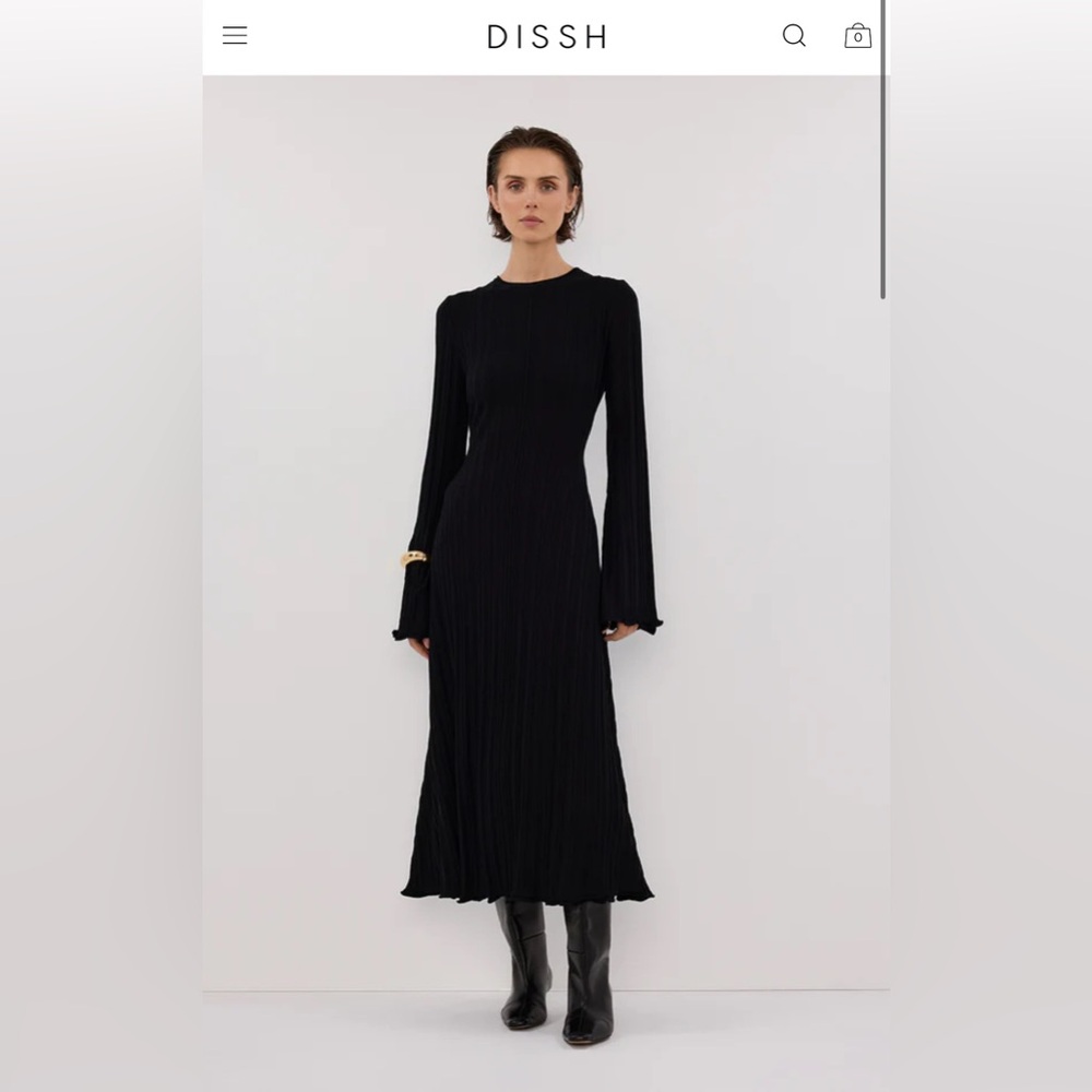 DISSH Ada Ribbed Black Long Sleeve Maxi Dress